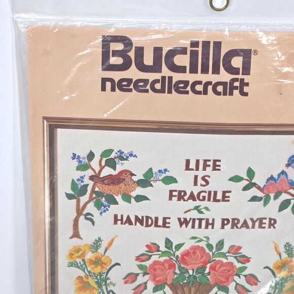 Vintage Bucilla Life Is Fragile Cross Stitch Kit 3635 Needlecraft Sampler‎ Linen - Picture 3 of 11